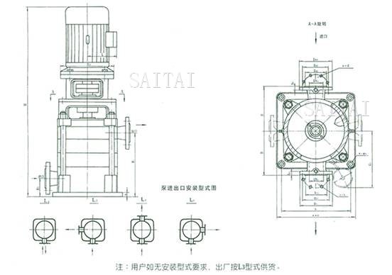 LG型多级泵外形安装尺寸图、尺寸表